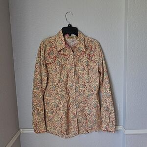 Wrangler Paisley Button-Down Shirt in Coral and Cream
